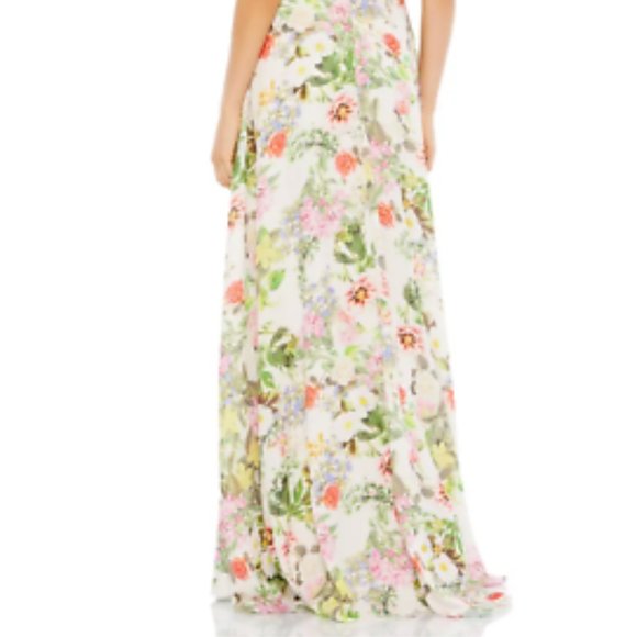 MAC DUGGAL FLORAL MULTI  PRINT FLUTTER SLEEVE EMBELLISHED WAIST GOWN sz 8 - Picture 6 of 7